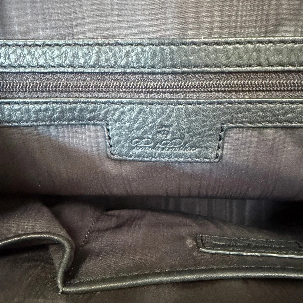 Brooks Brothers Navy Blue Pebbled Leather Dome Satchel Handbag Gold Hardware